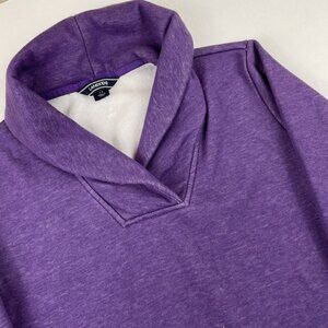 Lands’ End Knit Pullover Sweater Women’s S V-Neck Purple Soft Fleece Lined